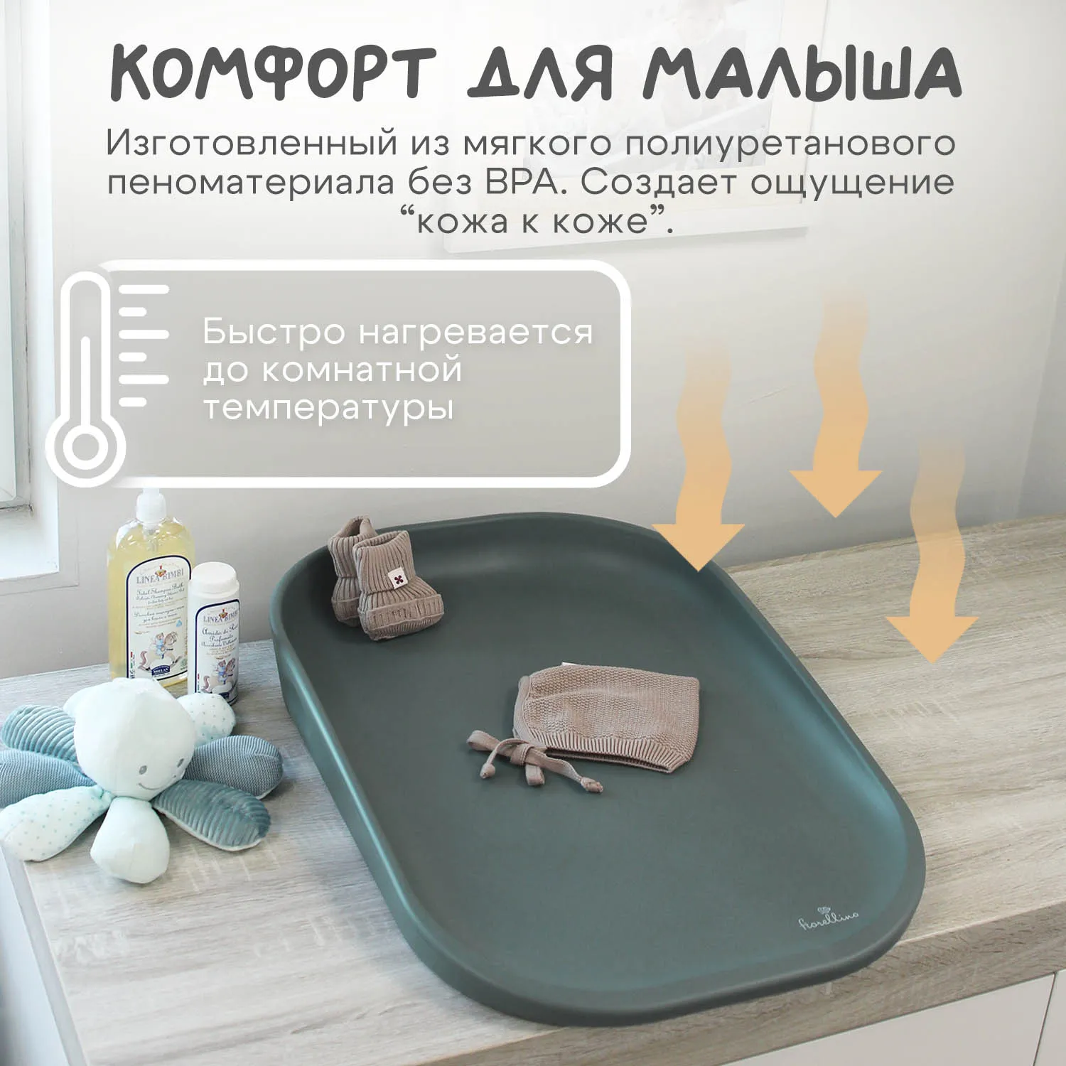 Инновационный пеленальный матрасик Fiorellino Agave Green 18-5806TCX ПУ