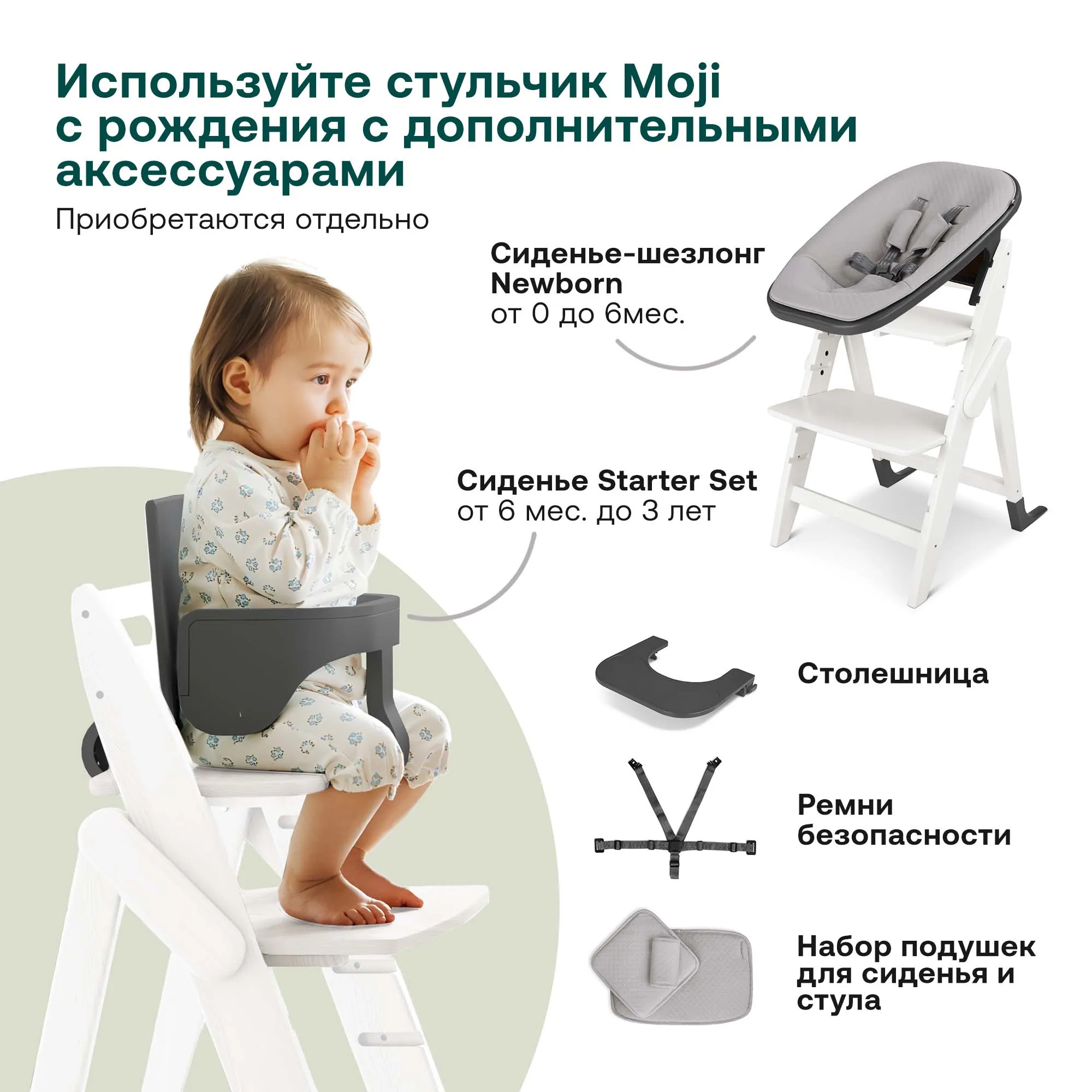 Растущий стульчик для кормления Moji by ABC-Design Yippy Plain