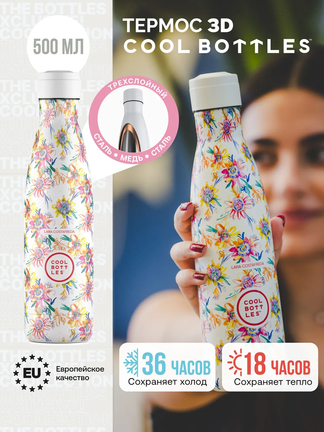 Термос-термобутылка Cool Bottles Lara Costrafreda Secret Blossoms 500 мл