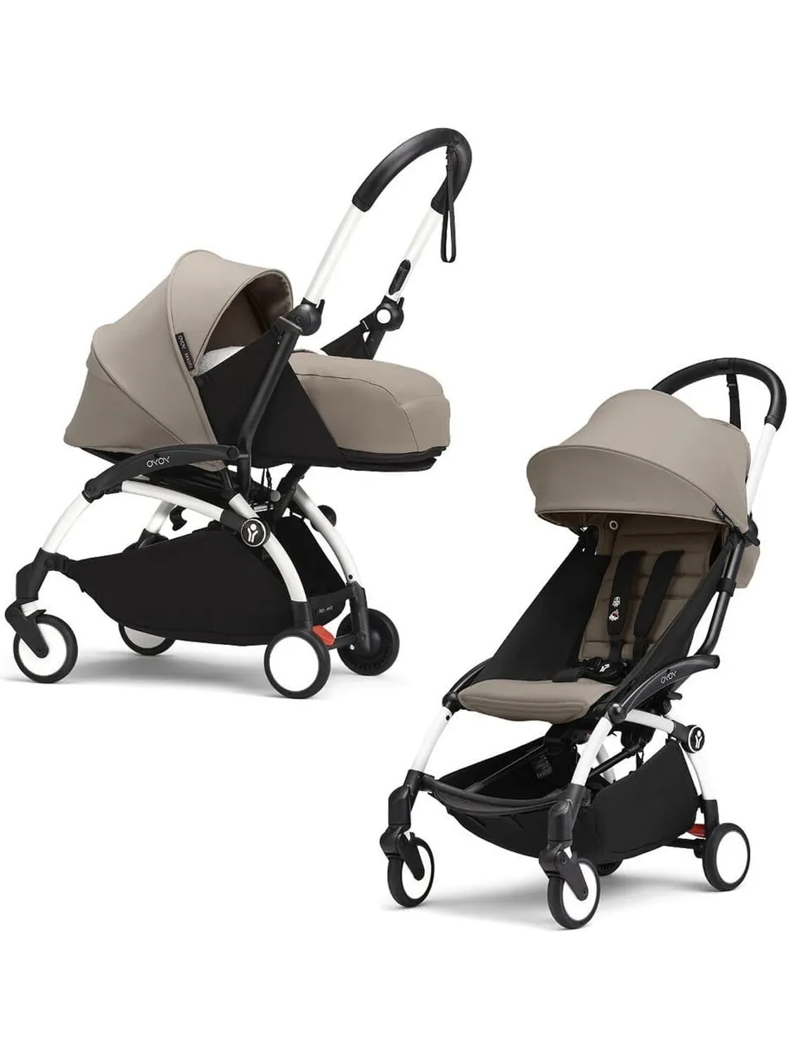 Коляска 2 в 1 Stokke YOYO3, серо-коричневый (taupe), рама белая, люлька мягкая. Изображение 1