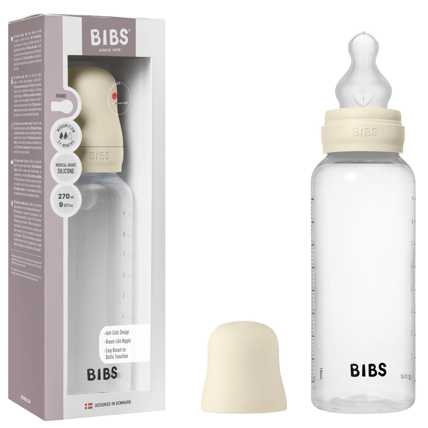 Бутылочка для кормления BIBS с силиконовой соской средний поток 270 мл