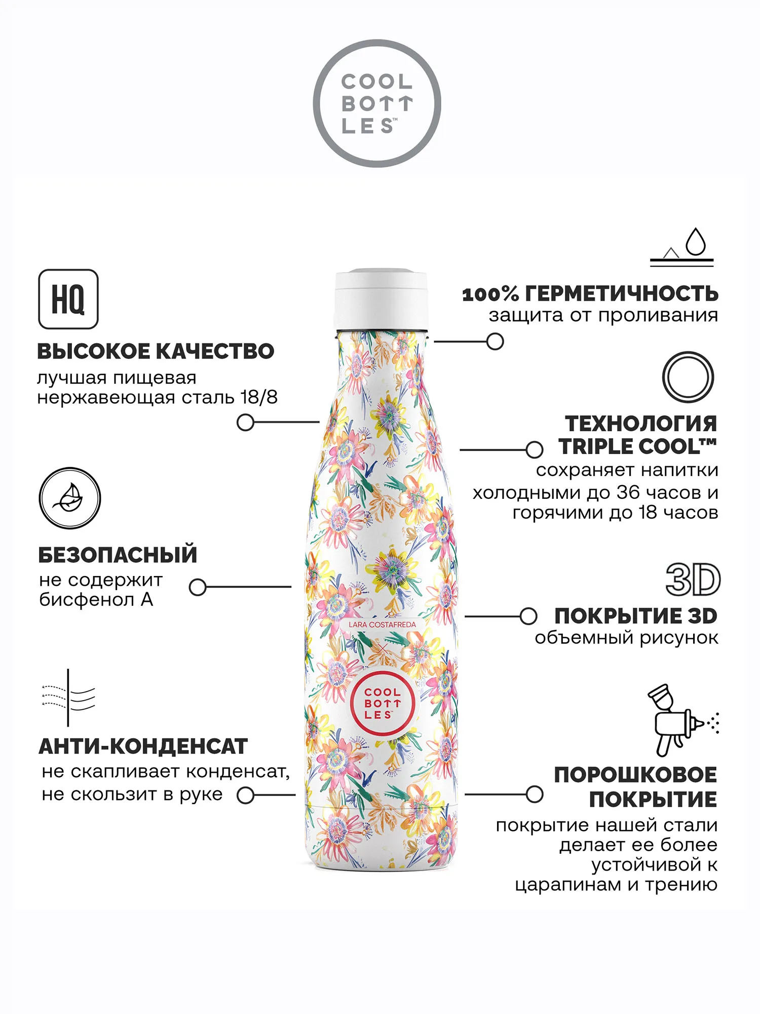 Термос-термобутылка Cool Bottles Lara Costrafreda Secret Blossoms 500 мл