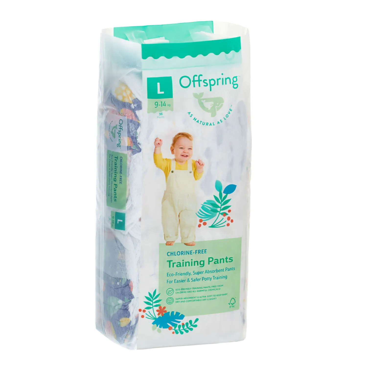 Трусики-подгузники Offspring Рыбки L 9-14 кг 36 шт OF02LF
