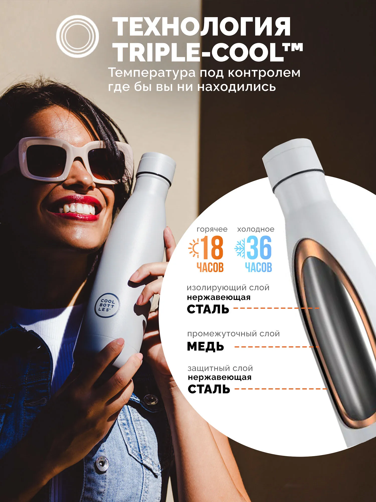 Термос-термобутылка Cool Bottles Pastel Grey 500 мл