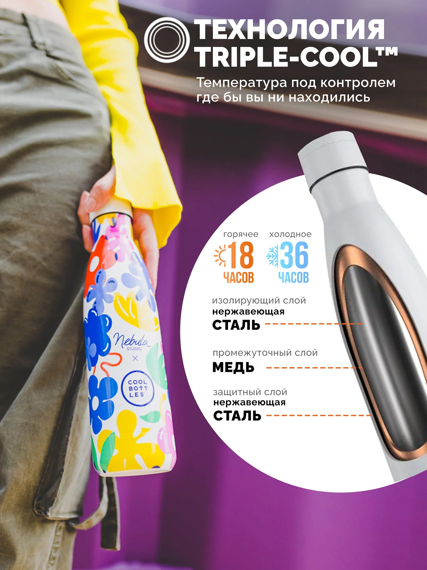 Термос-термобутылка Cool Bottles Nebula Studio Floral Madness 500 мл