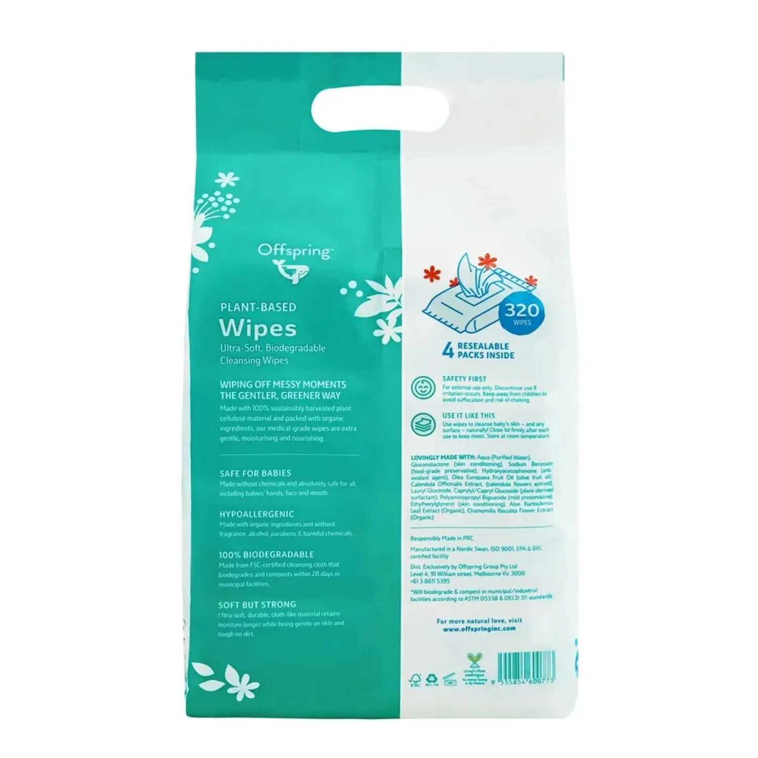 Салфетки биоразлагаемые влажные Offspring 320 шт OF03W320