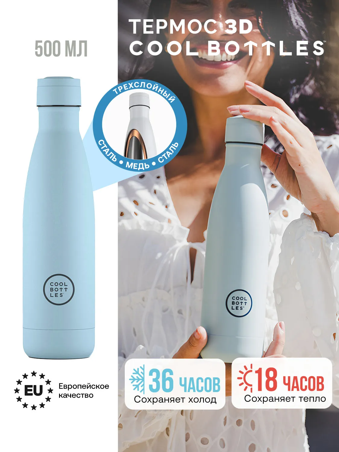 Термос-термобутылка Cool Bottles Pastel Sky 500 мл CB500PAS