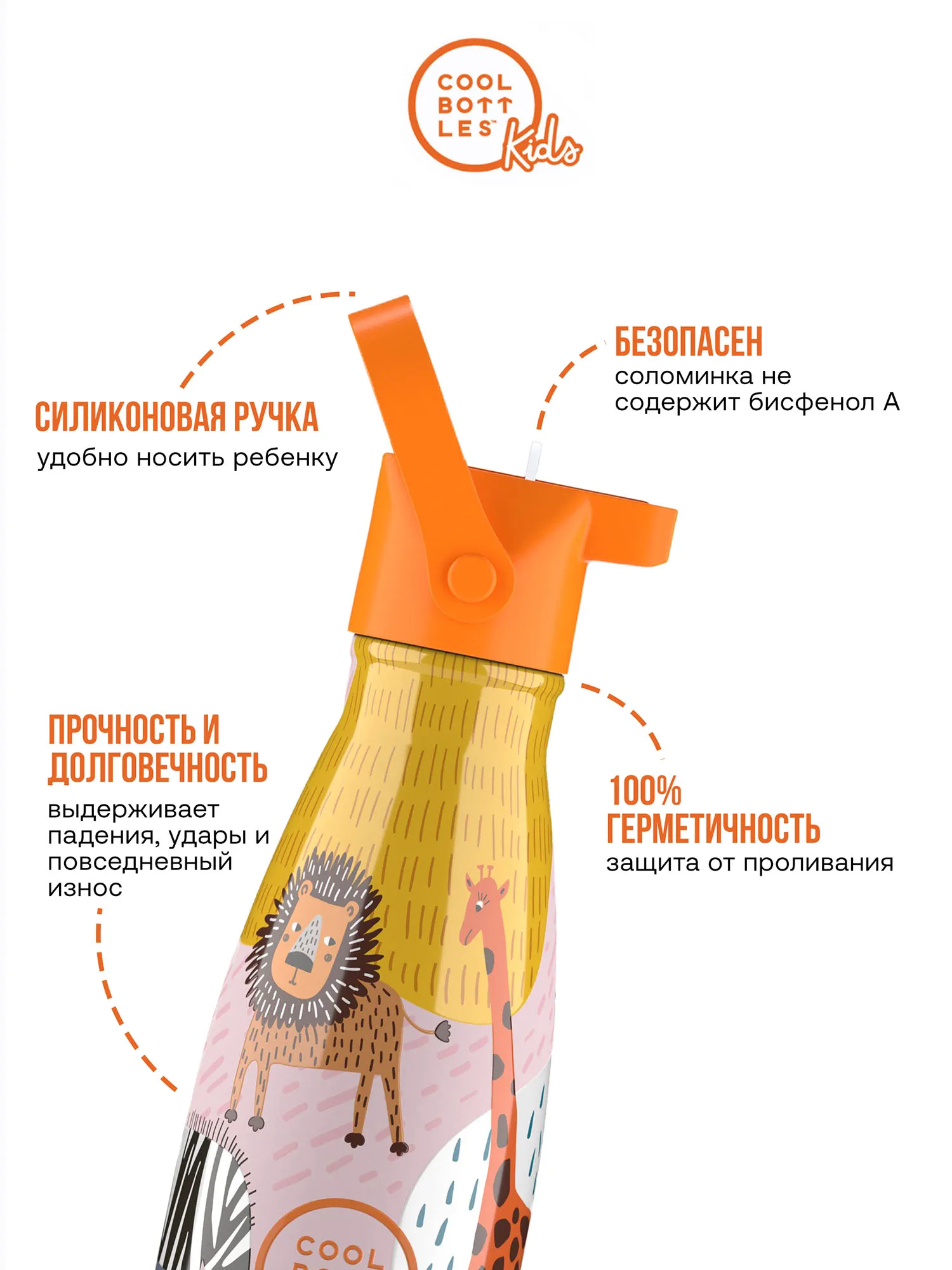 Термос–термобутылка Cool Bottles Kids серия Animals Savannah Kingdom 260мл