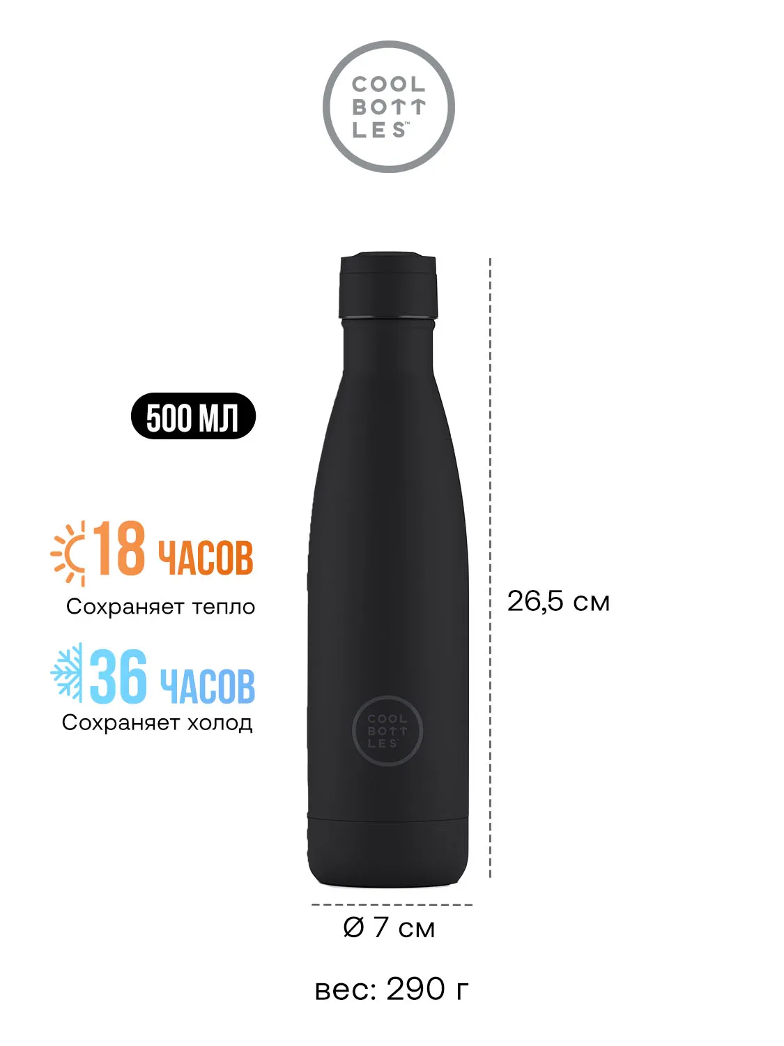 Термос-термобутылка Cool Bottles Mono Black 500 мл CB500MOB