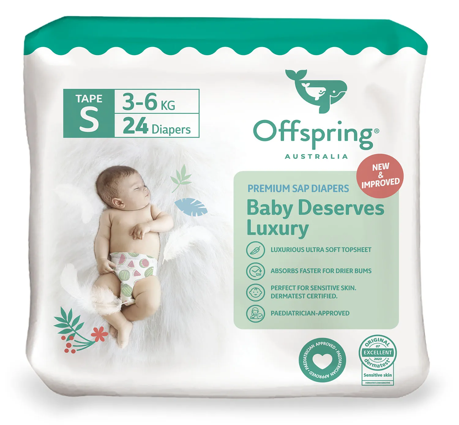 Подгузники Offspring S 3-6 кг Лимоны 24 шт mini01S24LM