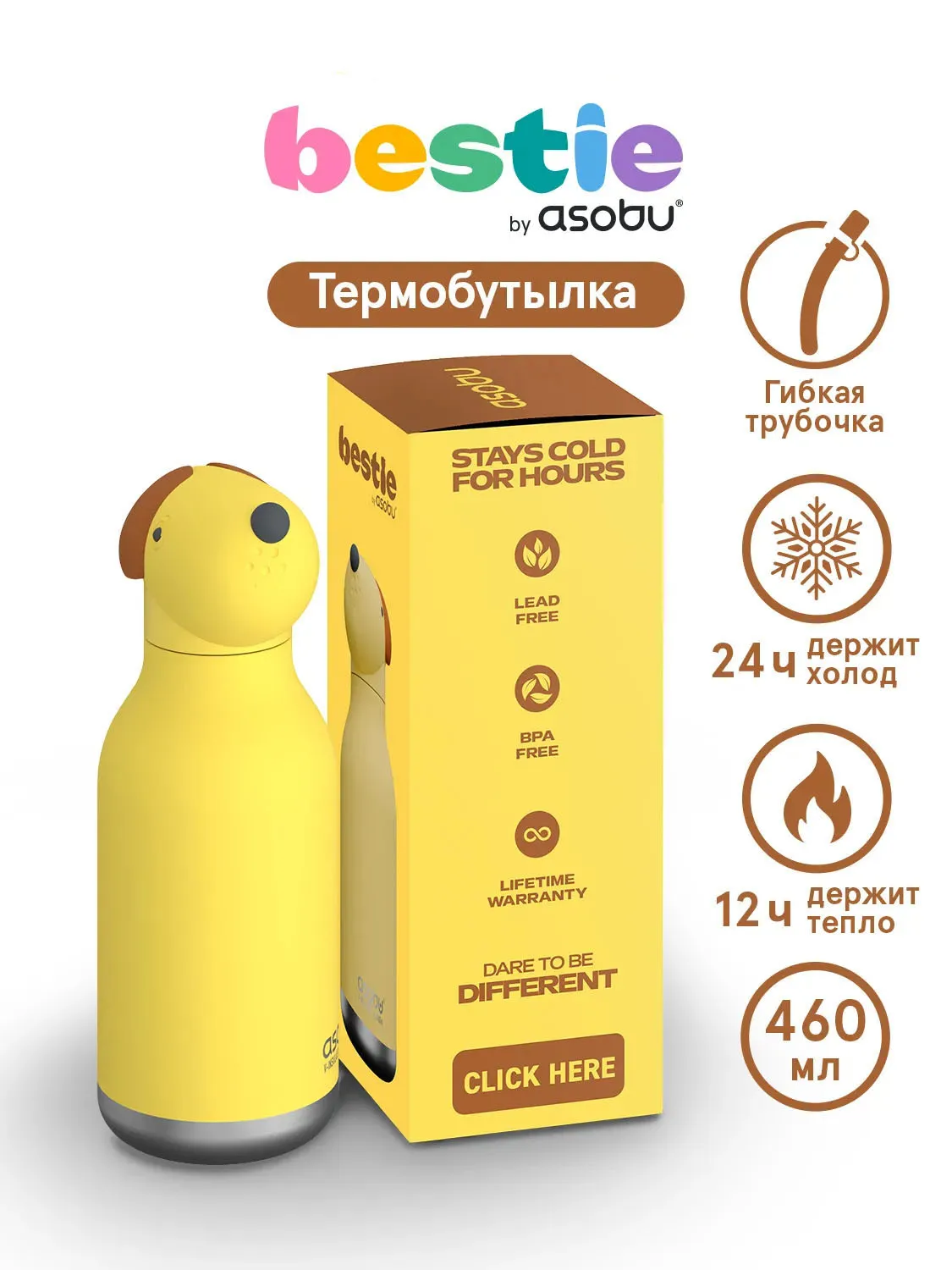 Бутылка Asobu для холодных и горячих напитков Bestie 460 мл собака 69755. Изображение 2