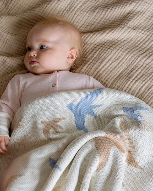 Плед детский 80х120 см LoomKnits Экрю Птицы