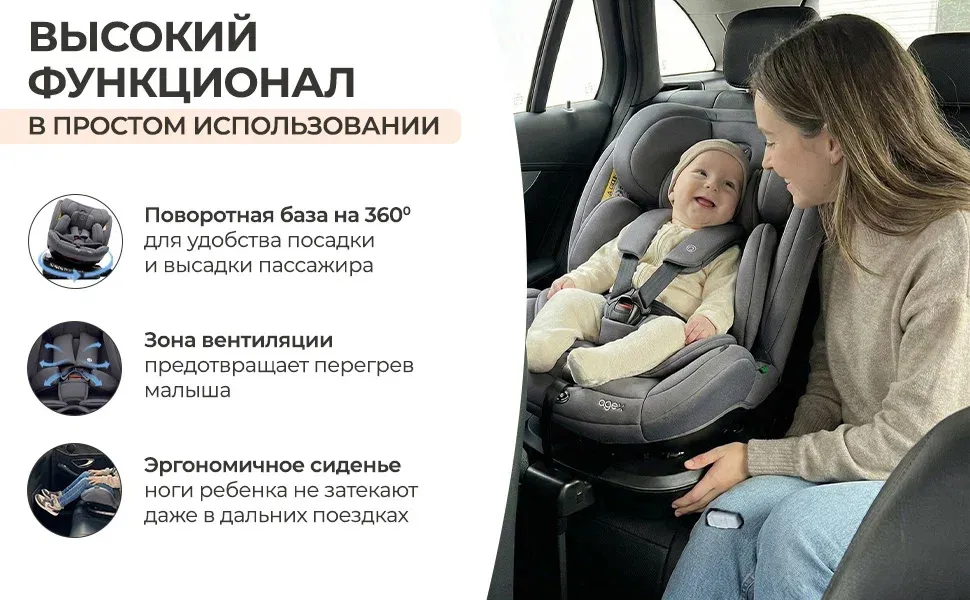 Автокресло 0+/1/2/3 Agex Comfort i-Fix 360 нов, черный (black). Изображение 47
