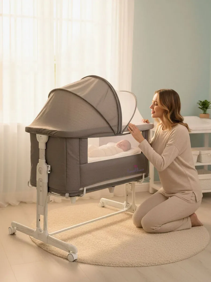 Люлька – колыбель 4 в 1 приставная Fiorellino BSB001, качалка, с колесами, серый (light gray) ПУ