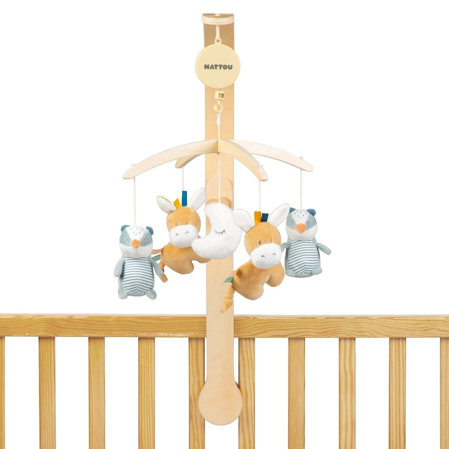 Мобиль Nattou FELIX & LEO Барсук и Ослик с деревянным держателем 595162