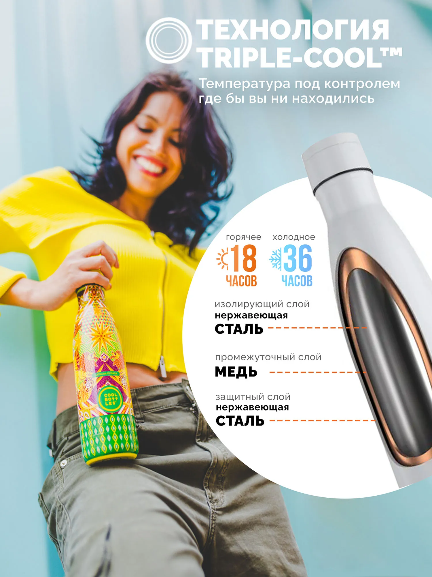 Термос-термобутылка Cool Bottles Catalina Estrada Mystical Lionss 500 мл