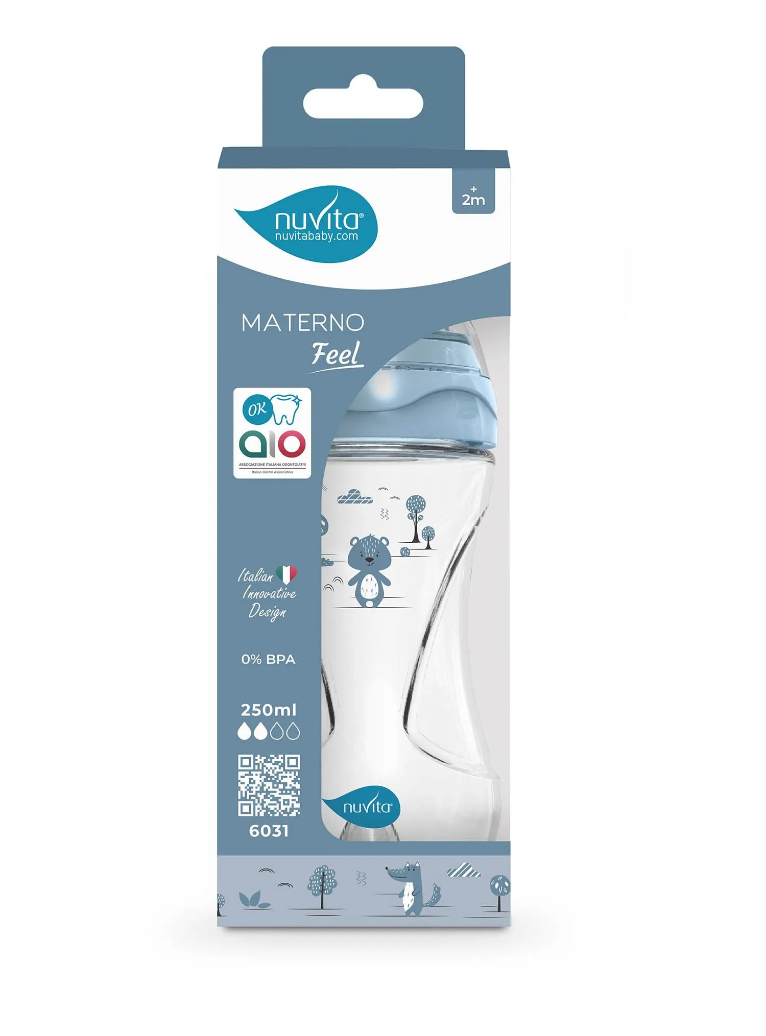 Бутылочка антиколиковая Nuvita Materno Feel 250 мл, пластик