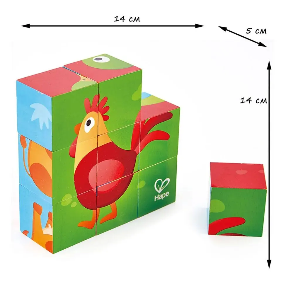 Игрушка HAPE деревянные кубики Ферма, головоломка 6 картинок E1618_HP