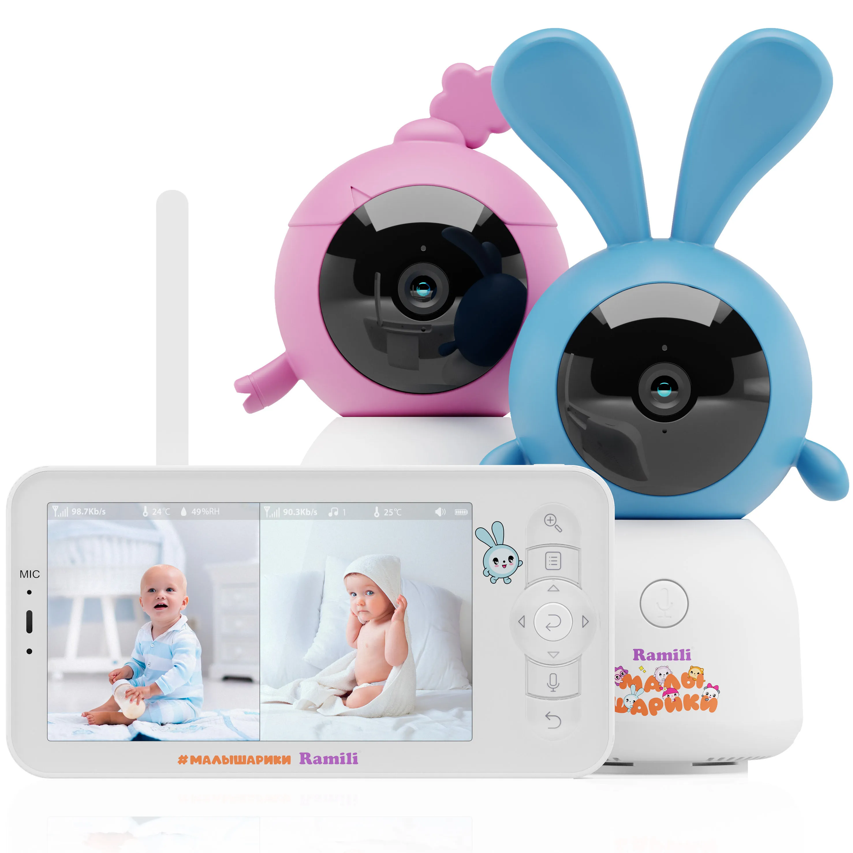 Видеоняня Ramili Baby Крошик и Нюша, Малышарики с креплениями RV100X2KROSHNUSHA