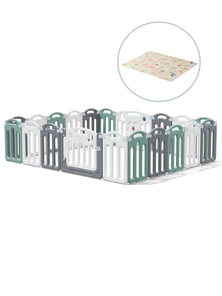 Манеж большой игровой детский UNIX Kids Simple 225x188 Color PPSI18GGW + Коврик складной 120x150 см Camel PMLG120C