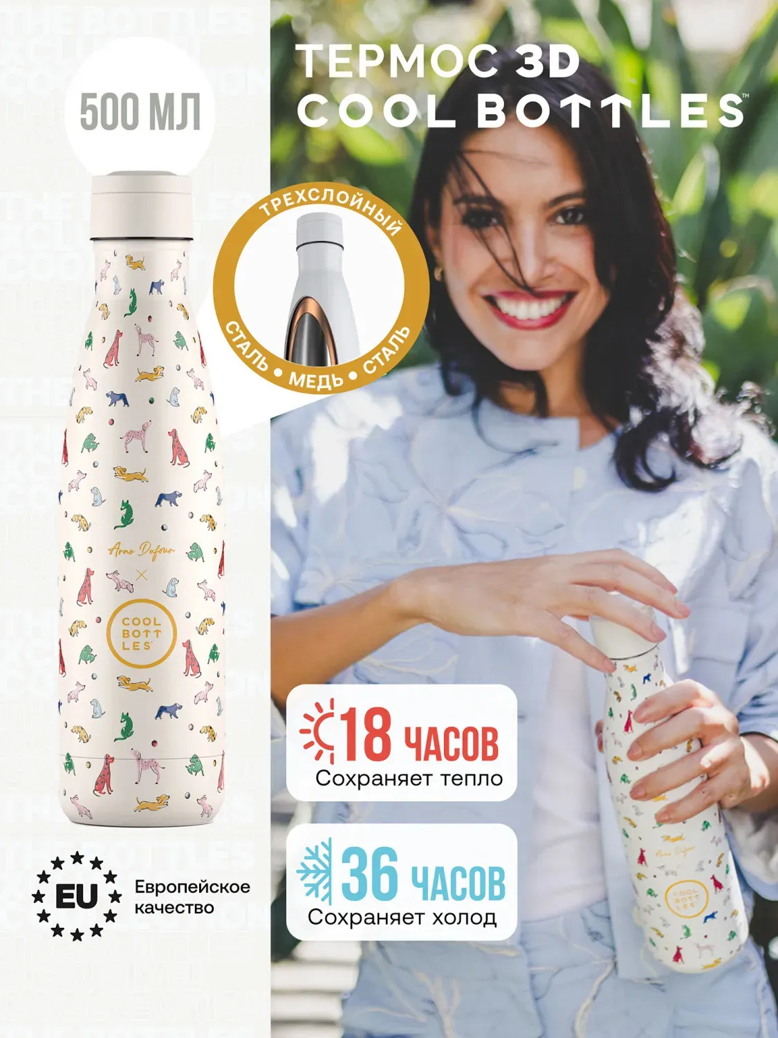 Термос-термобутылка Cool Bottles Arno Dufour Doggie Party 500 мл