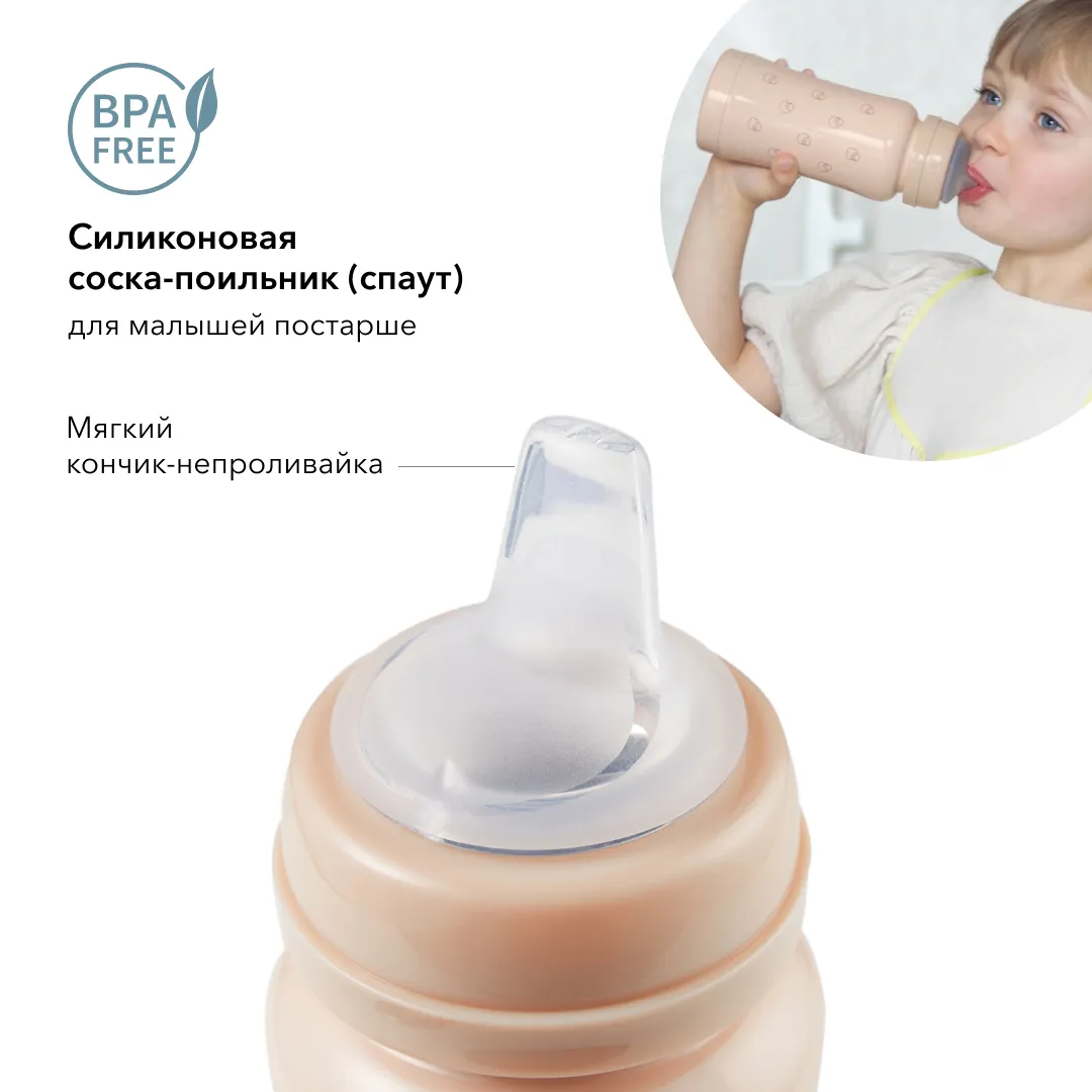 Термобутылочка Happy Baby с силиконовой соской и соской-поильником 200 мл