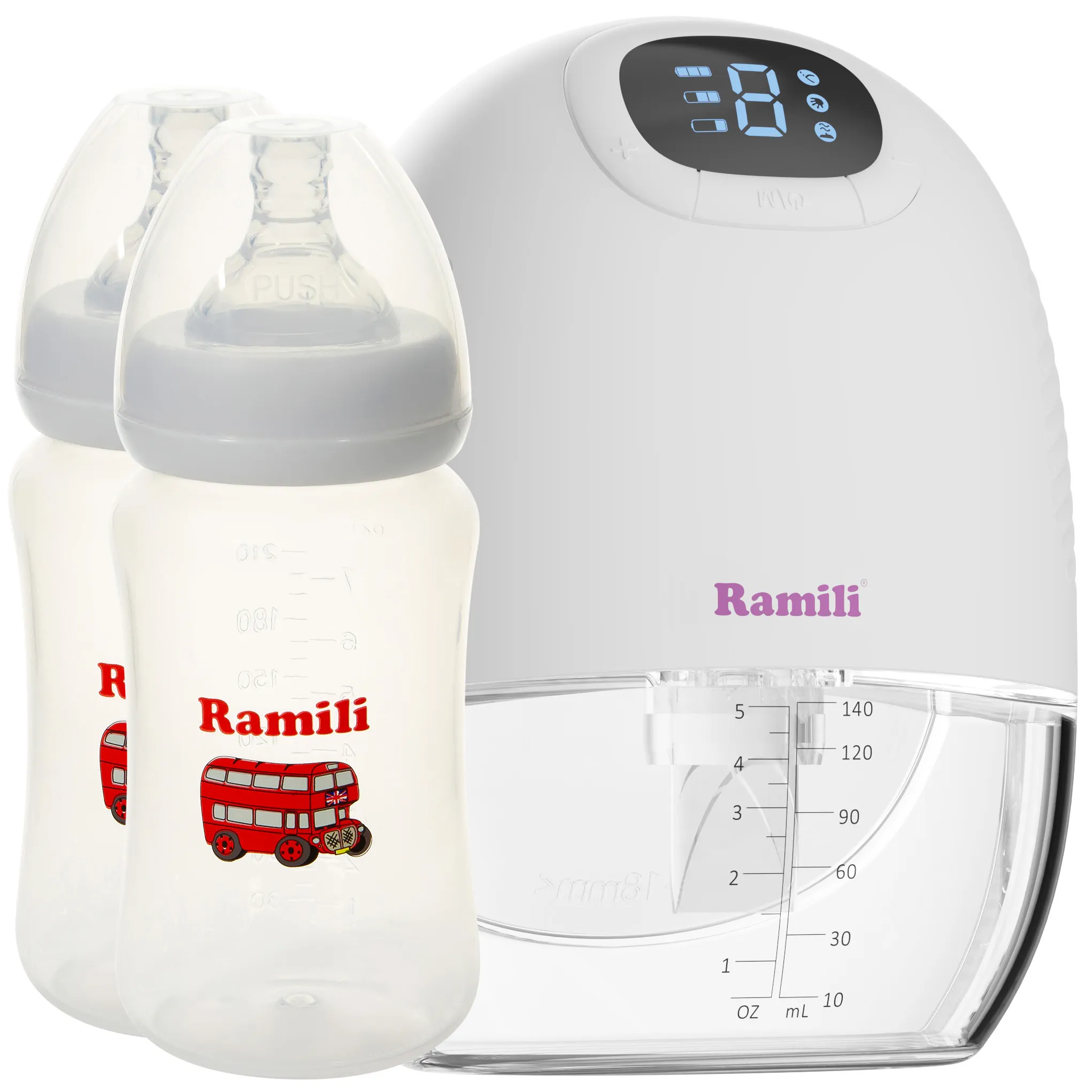 Молокоотсос Ramili четырехфазный бионический SE300 с двумя бутылочками 240ML SE300240MLX2