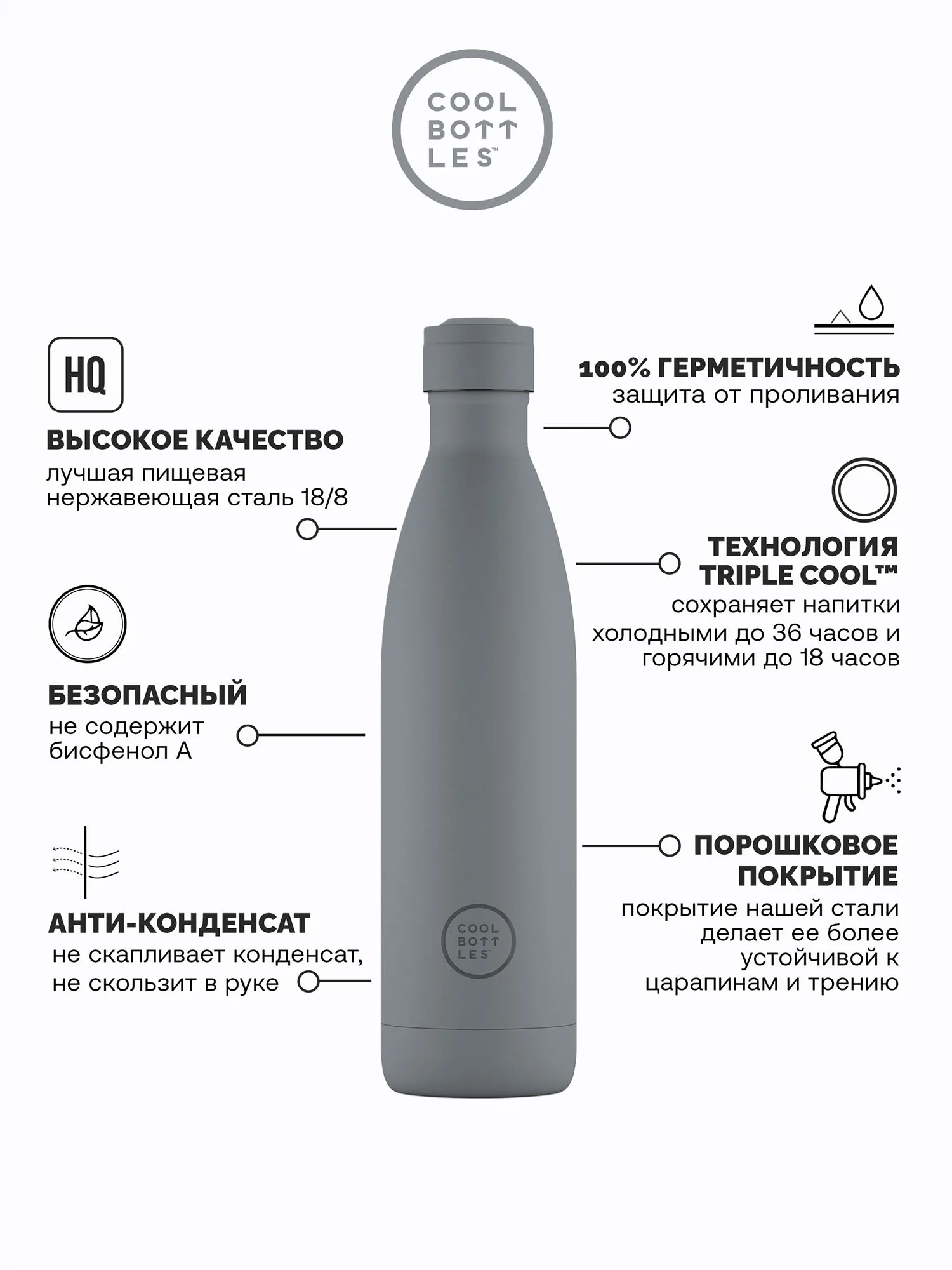 Термос–термобутылка Cool Bottles Pastel Grey 750 мл CB750PAY