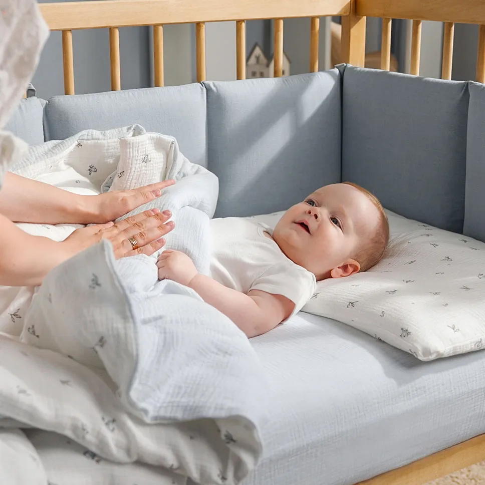 Комплект постельного белья PERINA Muslin 3 предмета 120х60 Птички/Голубая пастель КПБ3-М.1.23х2.9