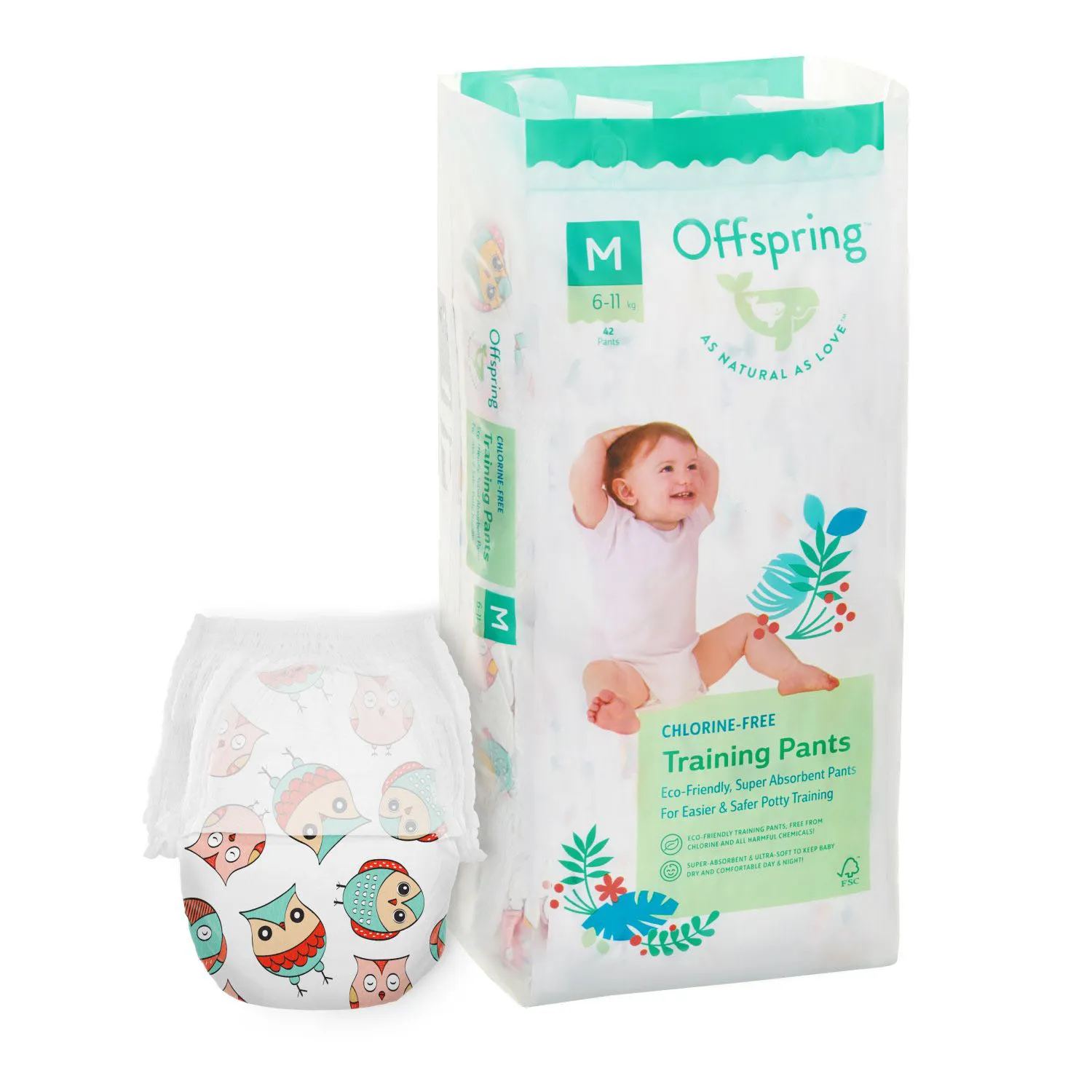 Трусики-подгузники Offspring M 6-11 кг Совы 42 шт OF02MO