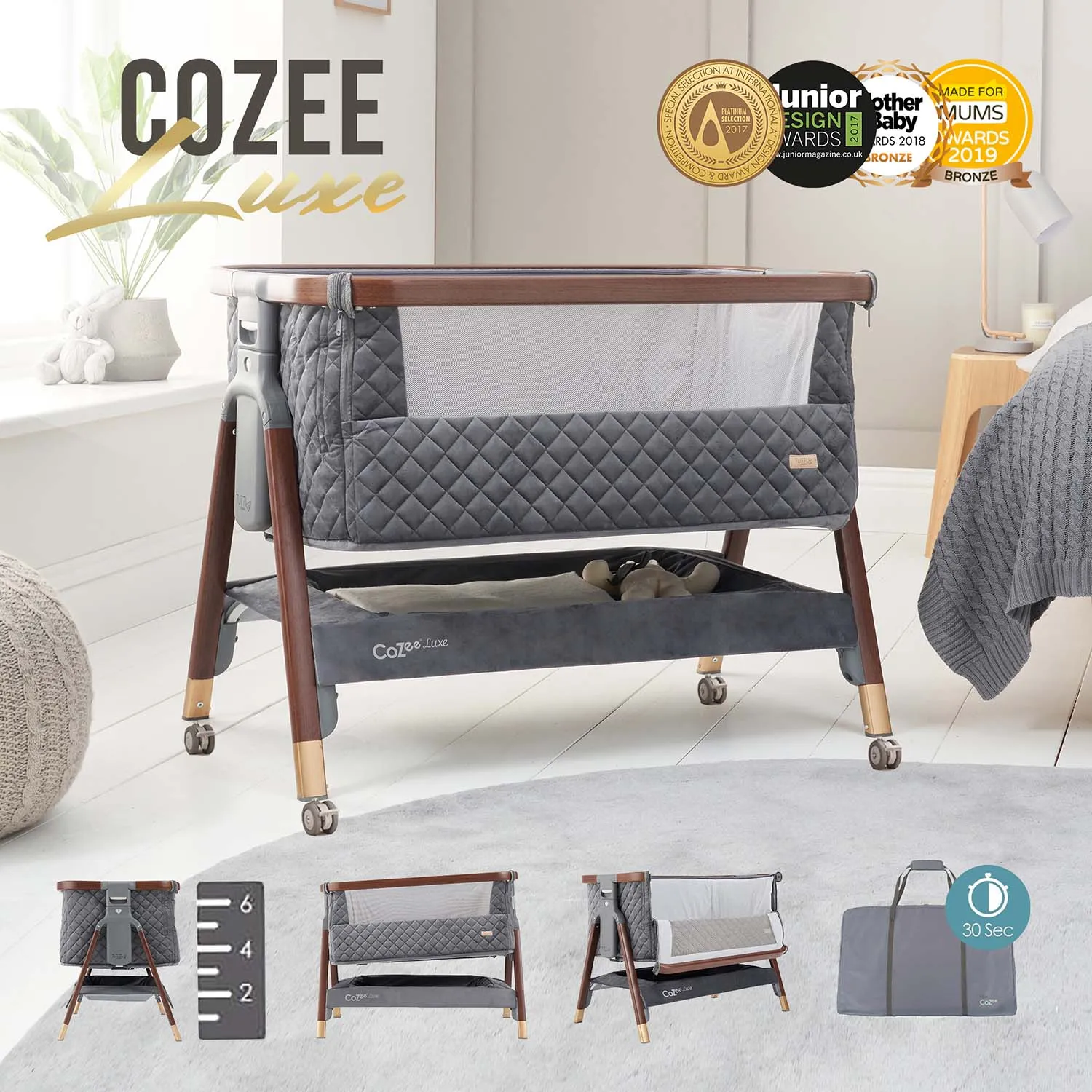 Колыбель приставная Tutti Bambini CoZee Luxe с колесами