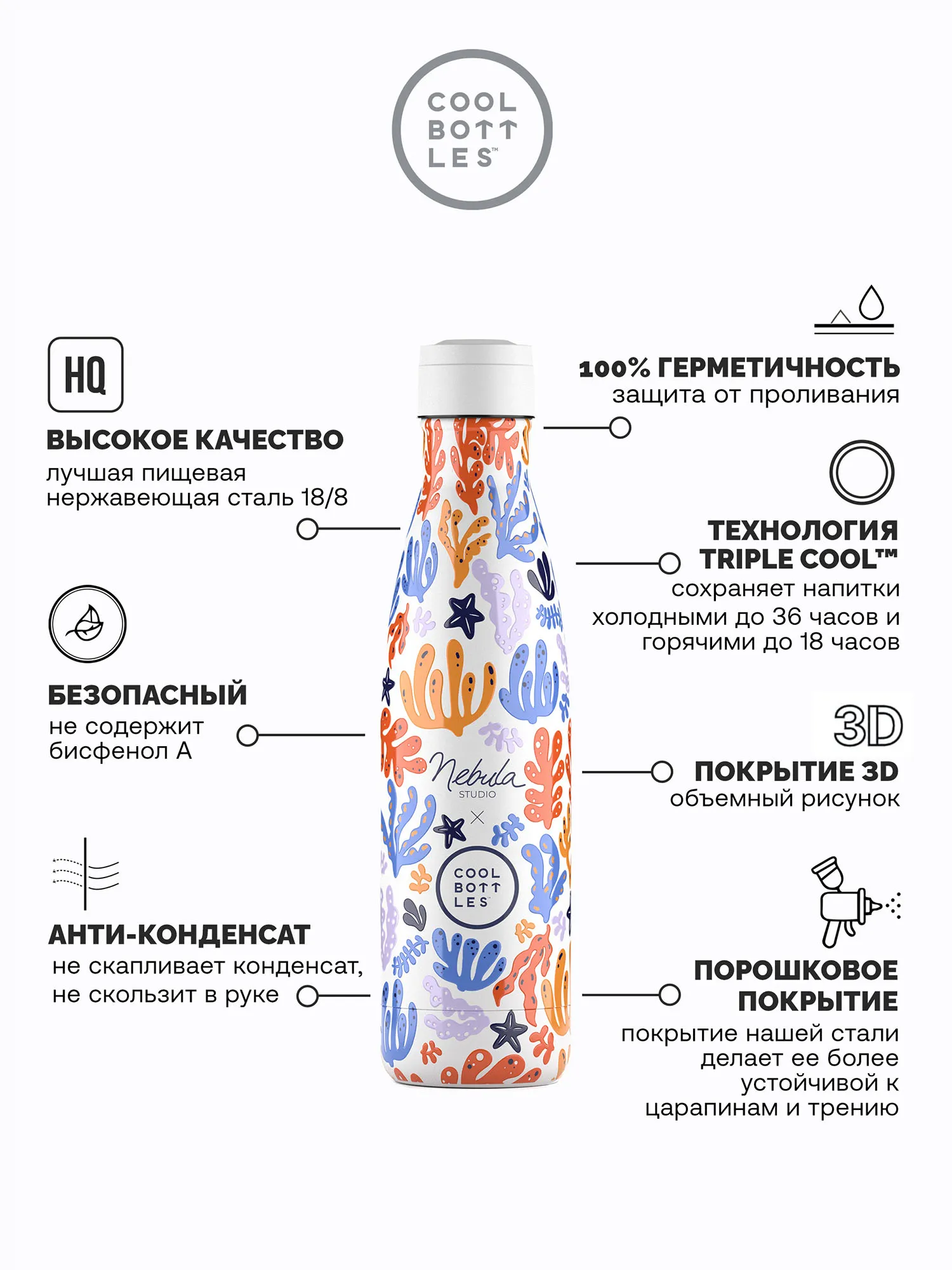 Термос-термобутылка Cool Bottles Nebula Studio Underwater Fun 500 мл