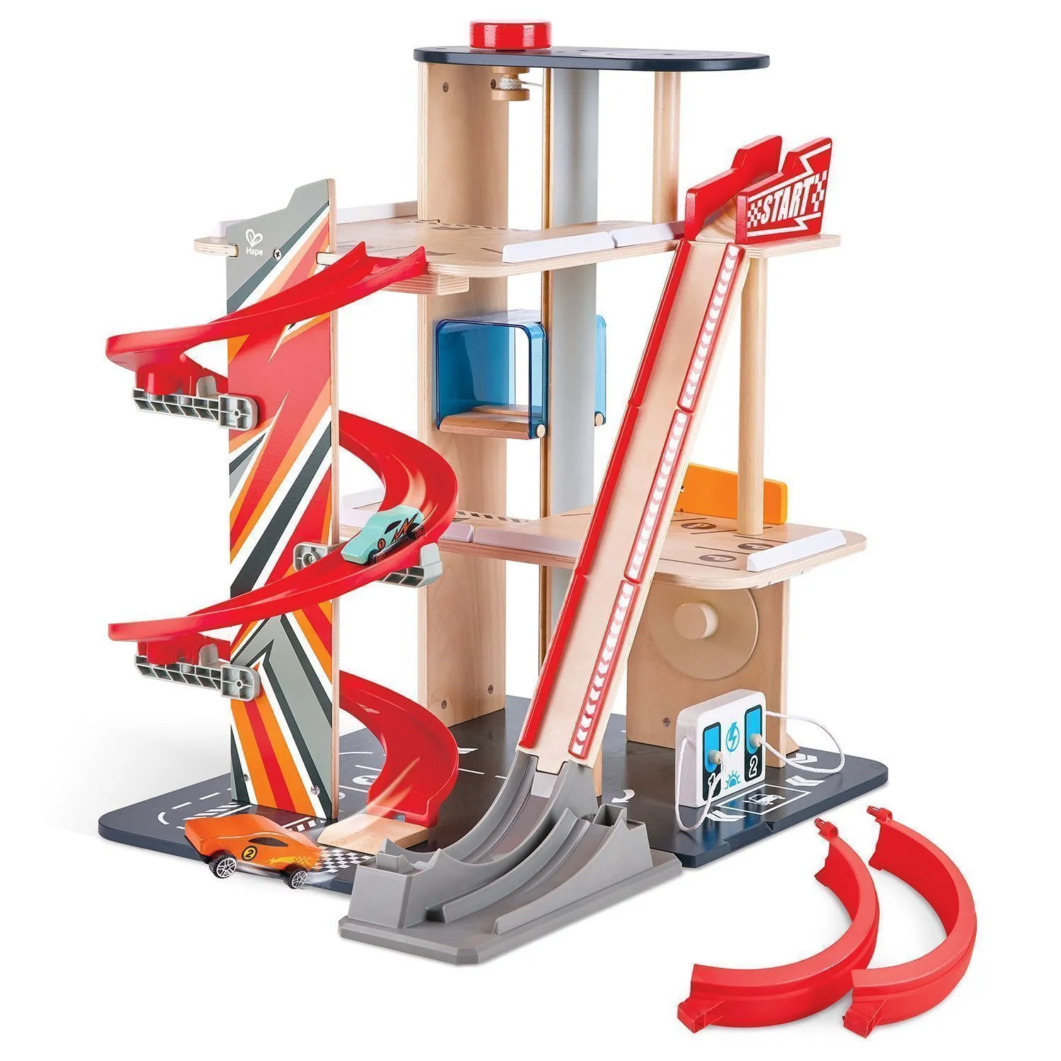 Деревянная многоуровневая автостоянка Hape «Гараж для трюков»