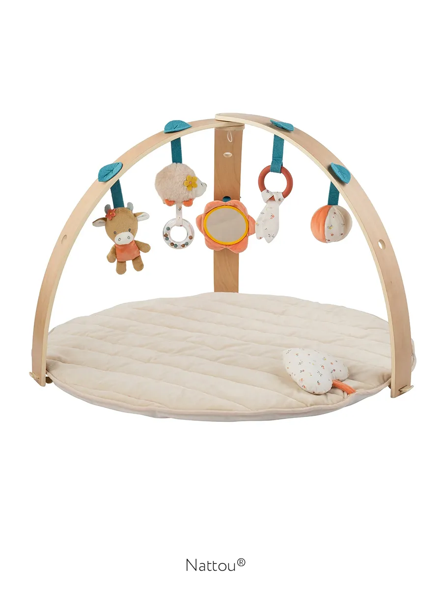 Коврик детский игровой Nattou MILA ZOË LANA Корова, Ёжик, Кот с деревянной аркой 266185