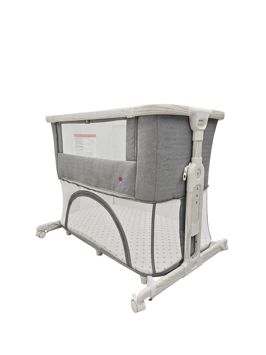 Люлька – колыбель 4 в 1 приставная Fiorellino BSB001, качалка, с колесами, серый (light gray) ПУ
