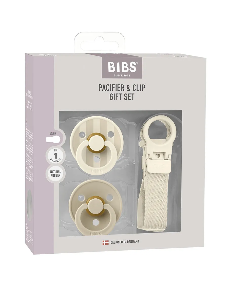 Набор пустышек BIBS подарочный Colour, 2 шт. с держателем Loop Clip