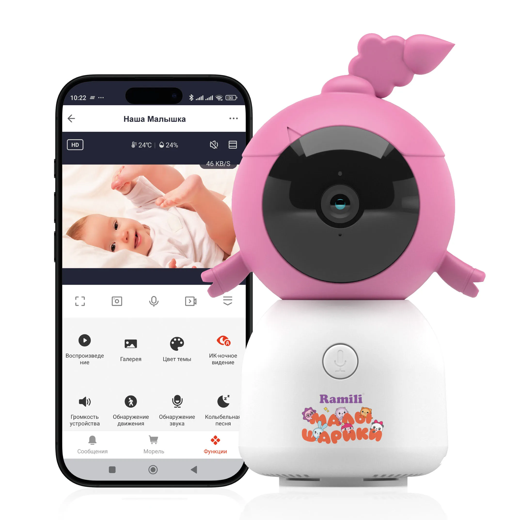 Видеоняня Ramili Baby Wi-Fi 2K Нюша, Малышарики, с креплениями RV100CNUSHA