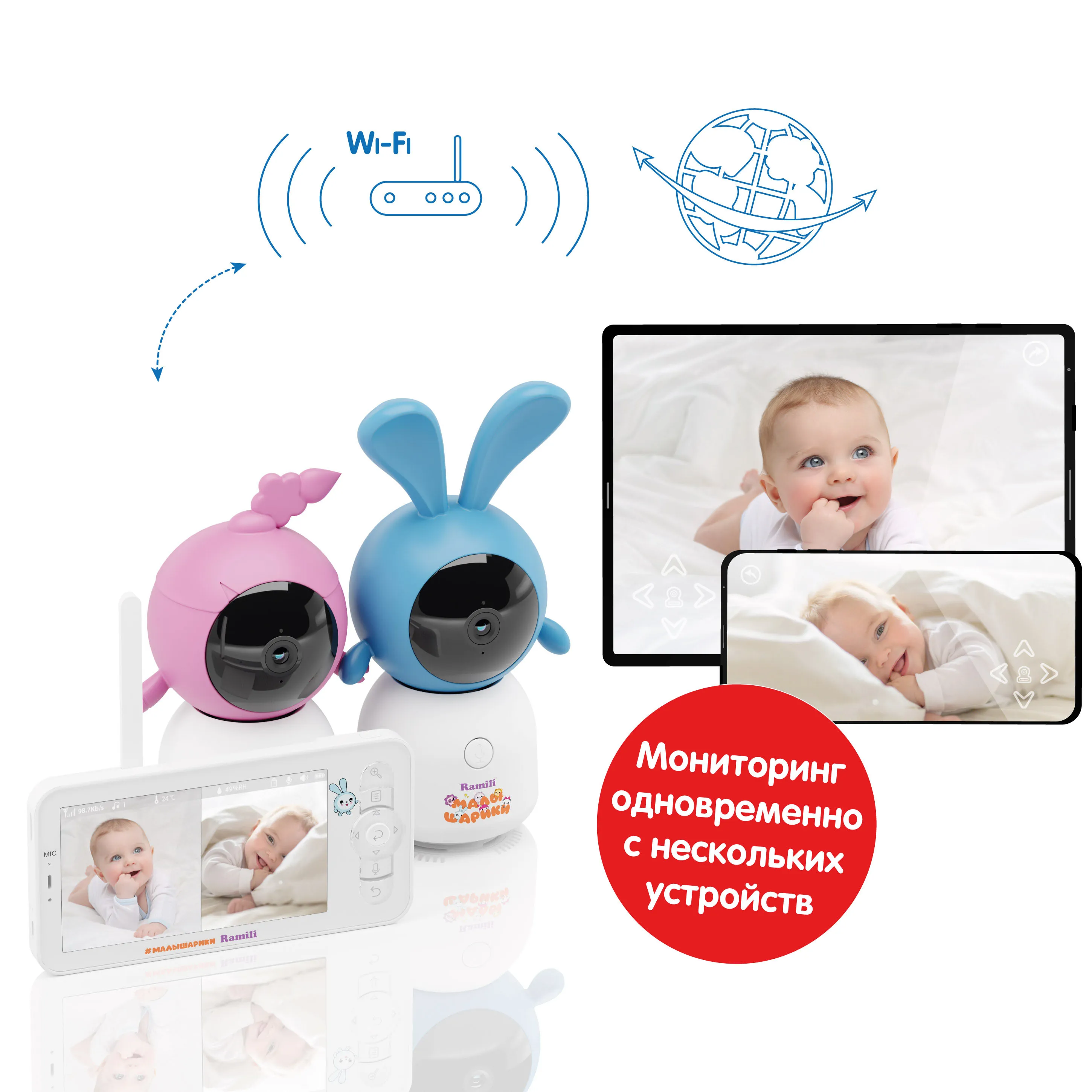 Видеоняня Ramili Baby Крошик и Нюша, Малышарики с креплениями RV100X2KROSHNUSHA