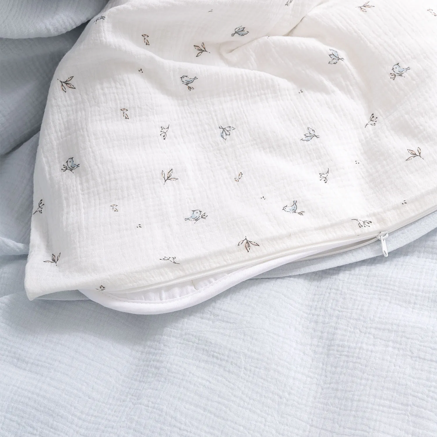 Комплект постельного белья PERINA Muslin 3 предмета 120х60 Птички/Голубая пастель КПБ3-М.1.23х2.9