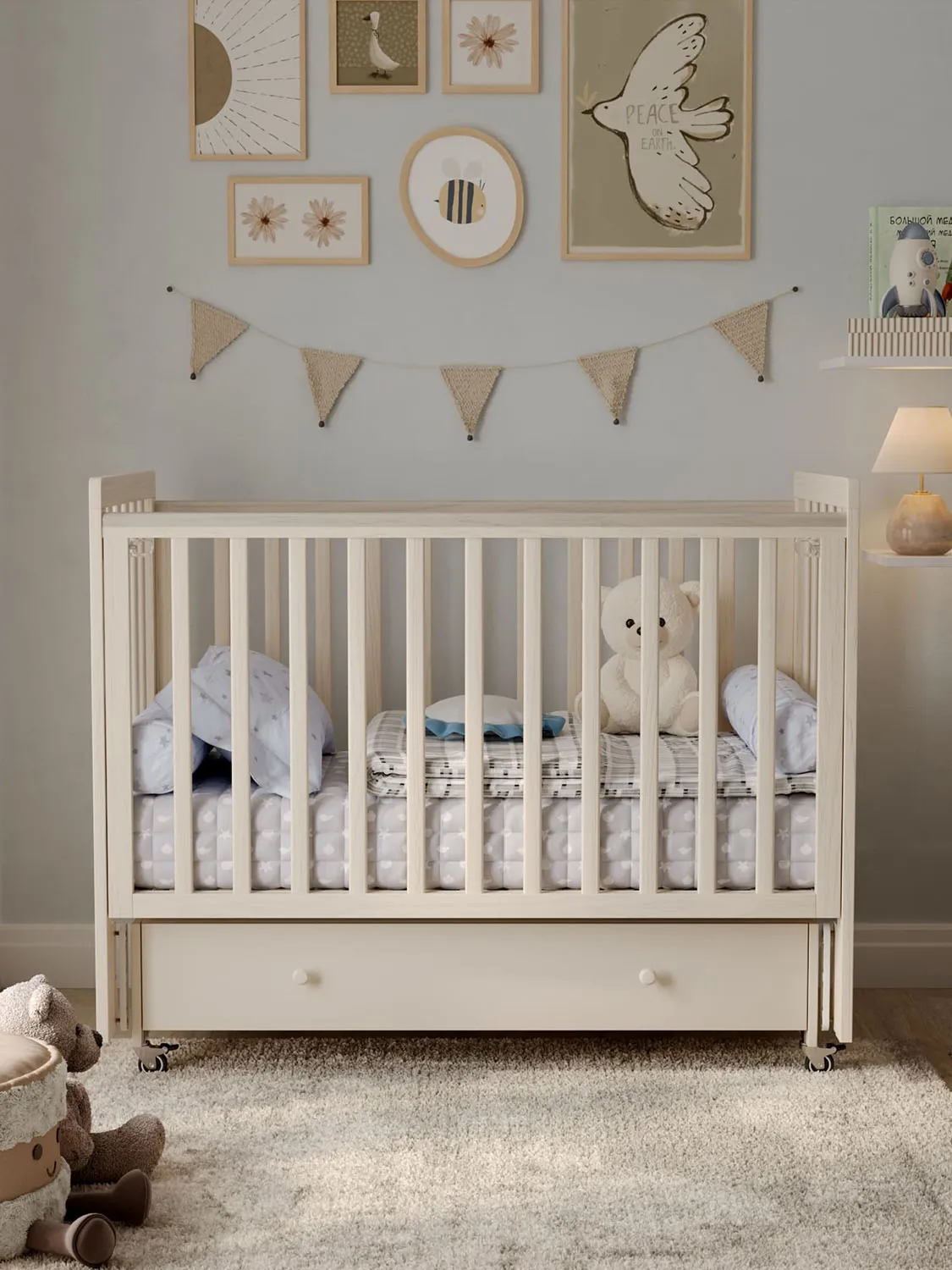 Кровать ANTEMI Classic Sleep Premium 120х60 с ящиком-маятником сатин НИК 24сатин. Изображение 3