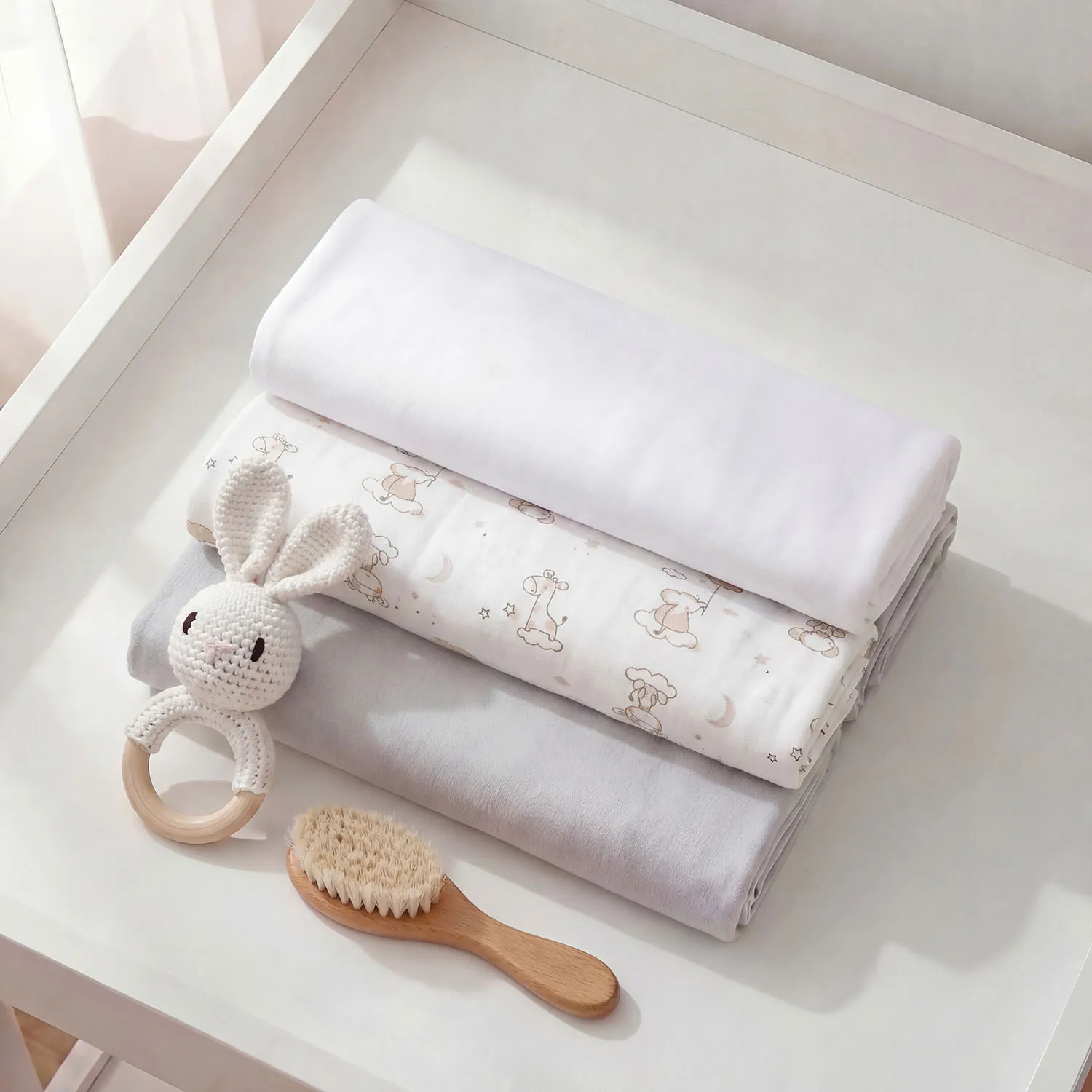 Комплект Lapsi № 6.2 пелёнки 3 шт, цвет молочный/бежевый/с бежевым принтом