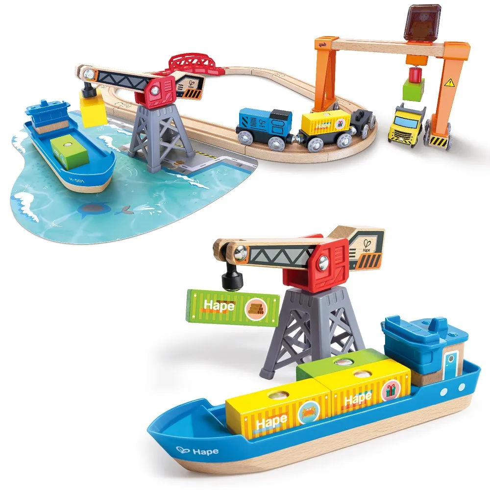 Деревянная железная дорога Hape «Подъемно-погрузочная гавань» 26 элементов