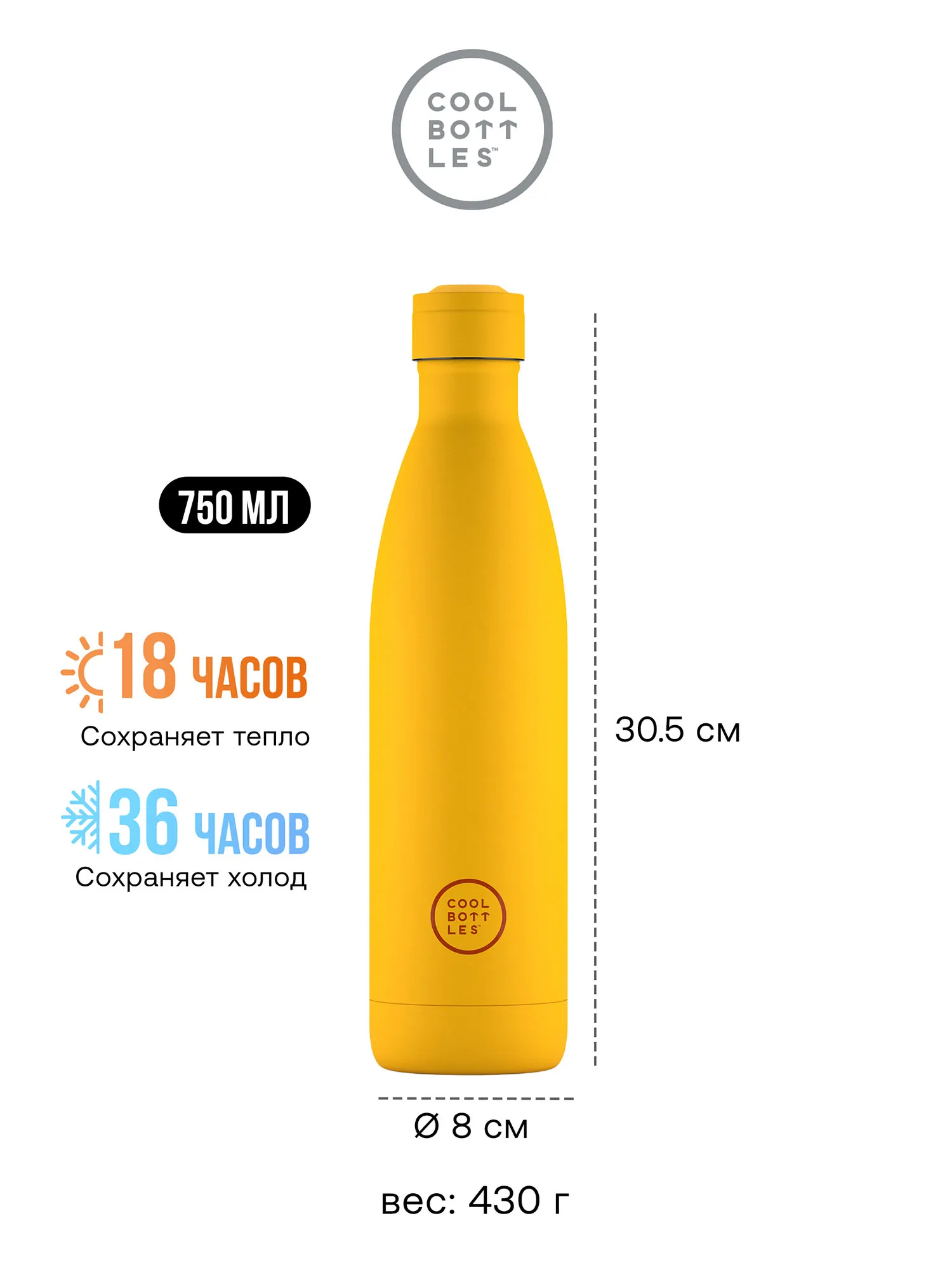 Термос–термобутылка Cool Bottles Vivid Yellow 750 мл CB750VIY