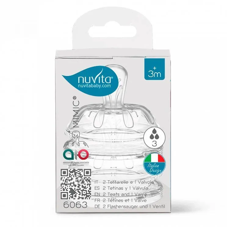 Соска для бутылочек Nuvita силиконовая 6063 Teats Flow 3, 2 шт NU-ALMB0012