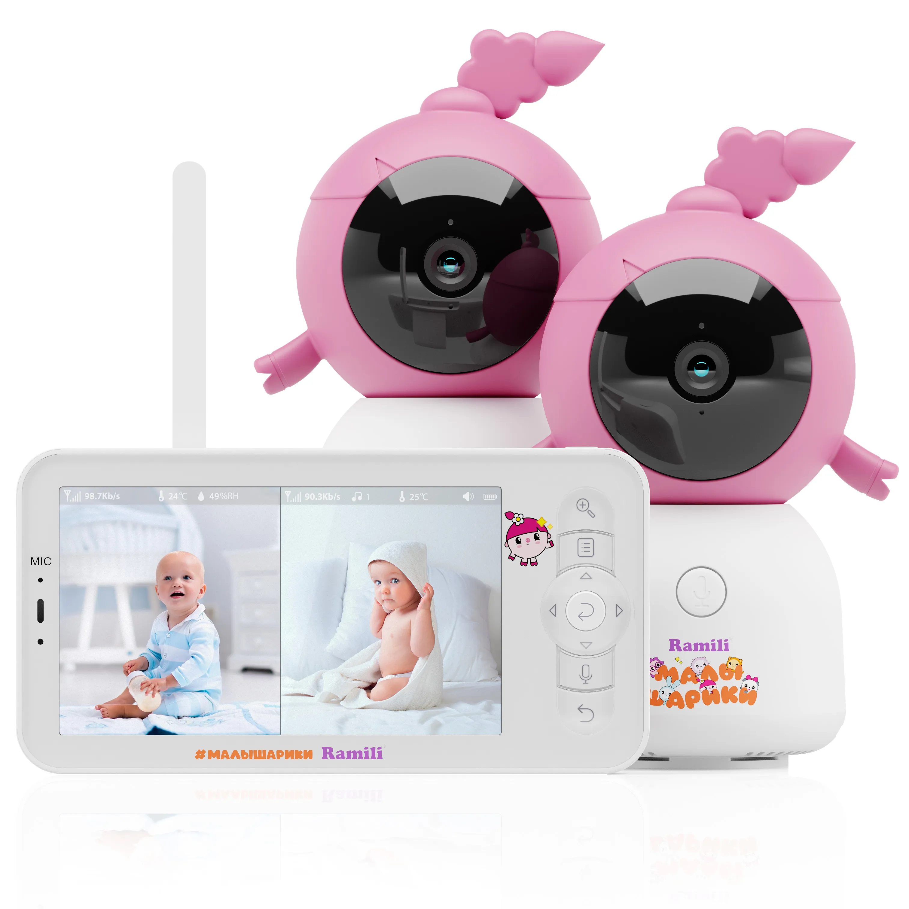 Видеоняня Ramili Baby Нюша, Малышарики, с креплениями (2 камеры в комплекте) RV100X2NUSHA