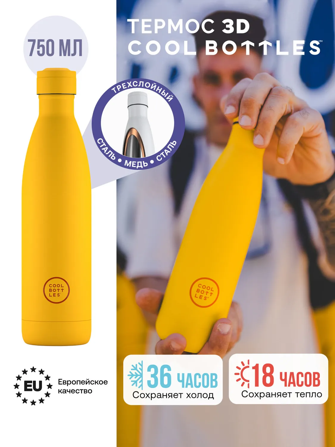 Термос–термобутылка Cool Bottles Vivid Yellow 750 мл CB750VIY