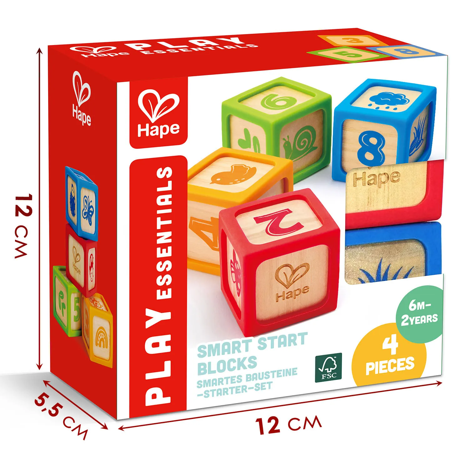 Кубики деревянные HAPE в силиконовых чехлах 4 шт E0132_HP