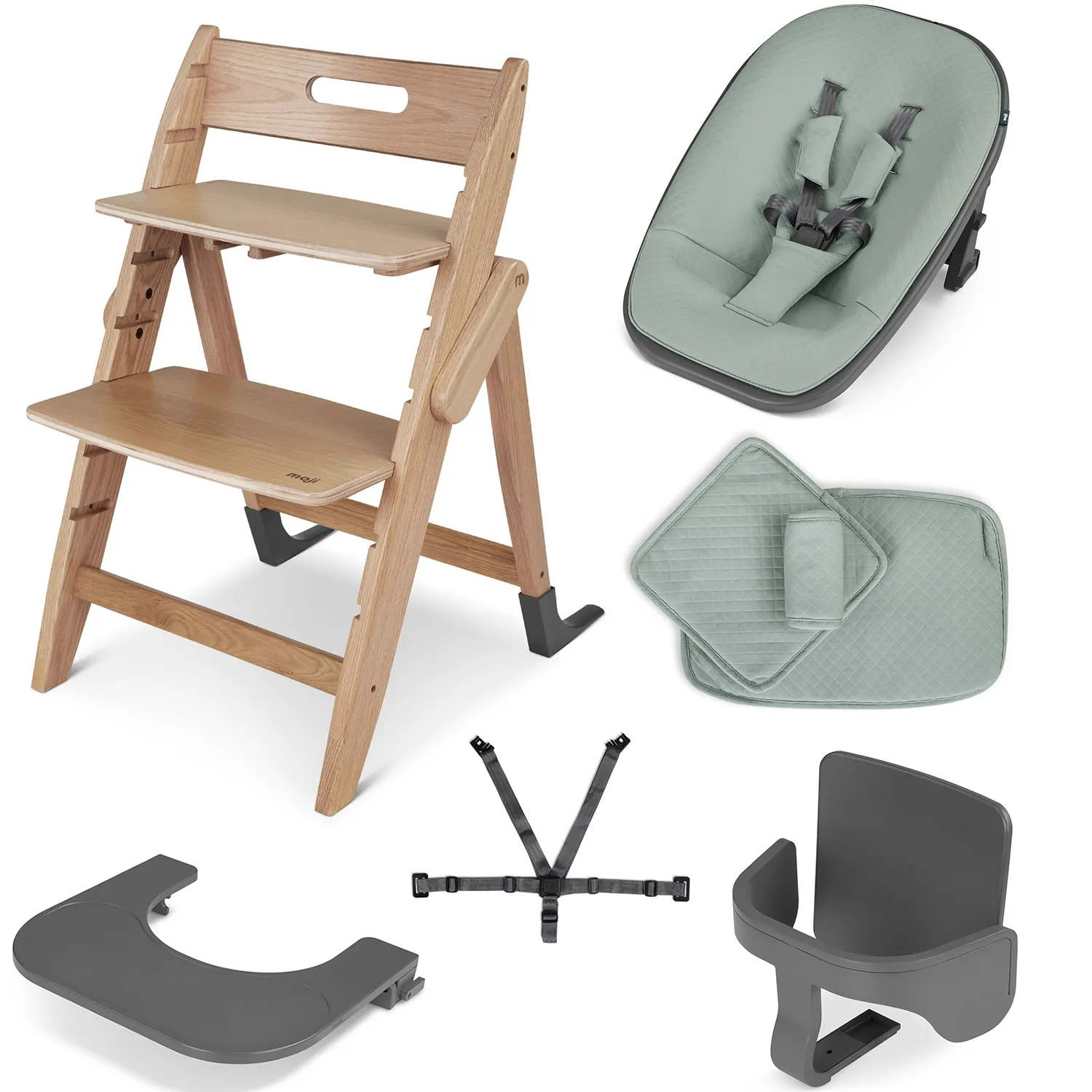 Растущий стульчик Moji by ABC-Design Yippy ВСЁ ВКЛЮЧЕНО oak, текстиль mint