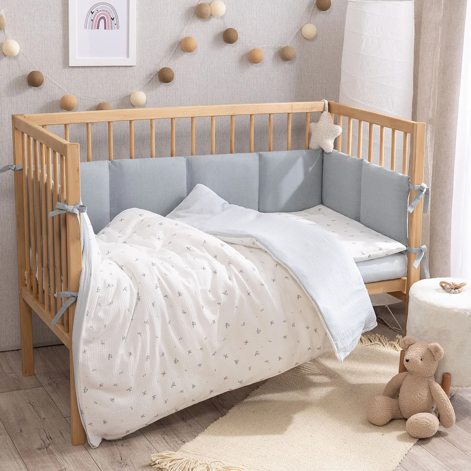 Комплект постельного белья PERINA Muslin 3 предмета 120х60 Птички/Голубая пастель КПБ3-М.1.23х2.9