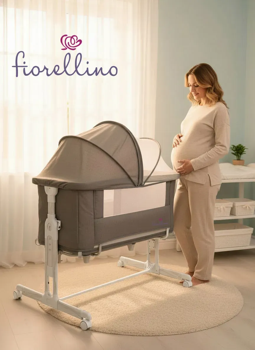Люлька – колыбель 4 в 1 приставная Fiorellino BSB001, качалка, с колесами, серый (light gray) ПУ